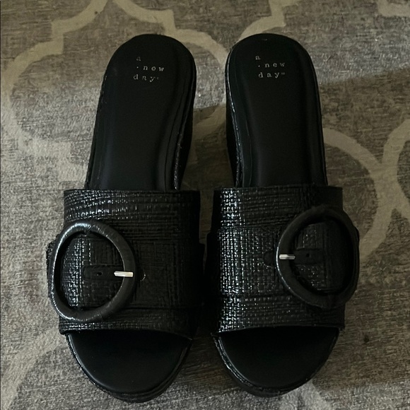 A New Day Black Mules with Metallic Buckle - Picture 1 of 6